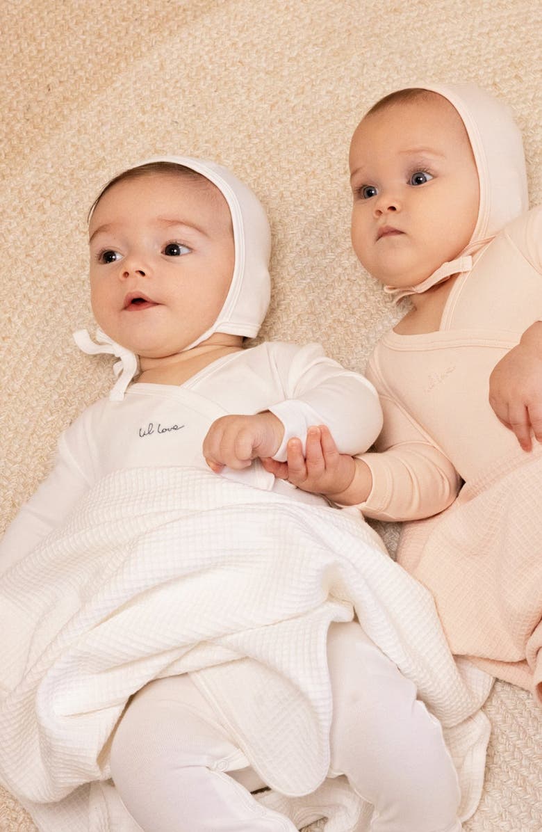 NoggiWear Lil Love Embroidered Wrap Footie and Bonnet, Alternate, color, Dusty Pink