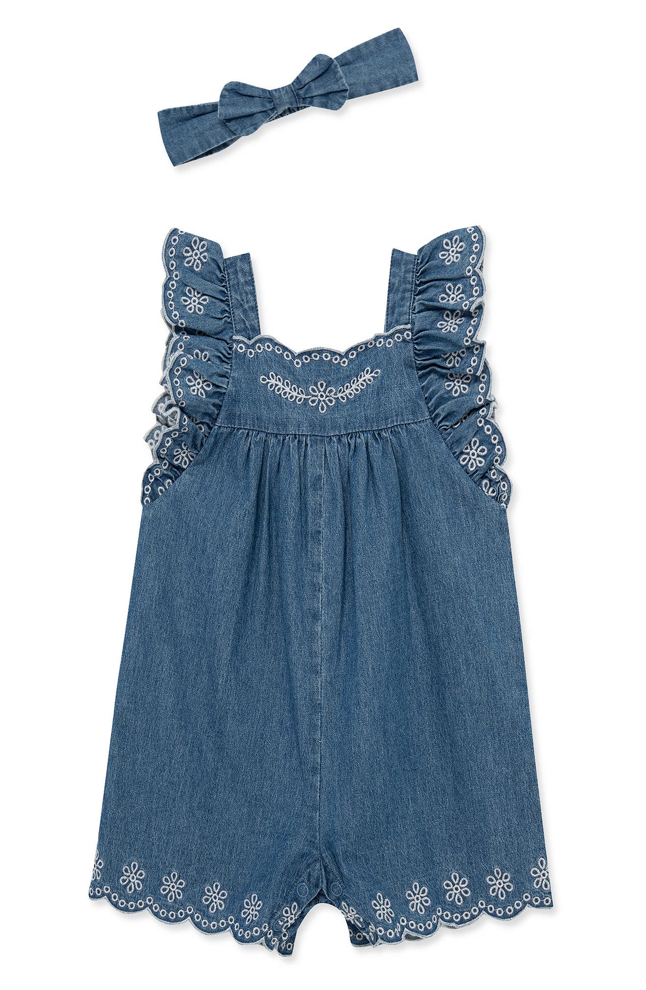Little Me Kids' Embroidered Chambray Romper & Headband Set