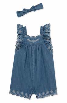 Little Me Kids' Embroidered Chambray Romper & Headband Set