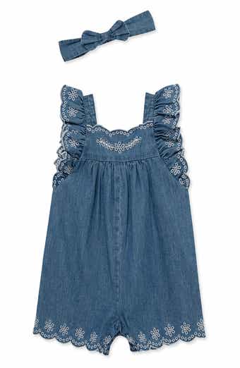 Little Me Kids' Embroidered Chambray Romper & Headband Set