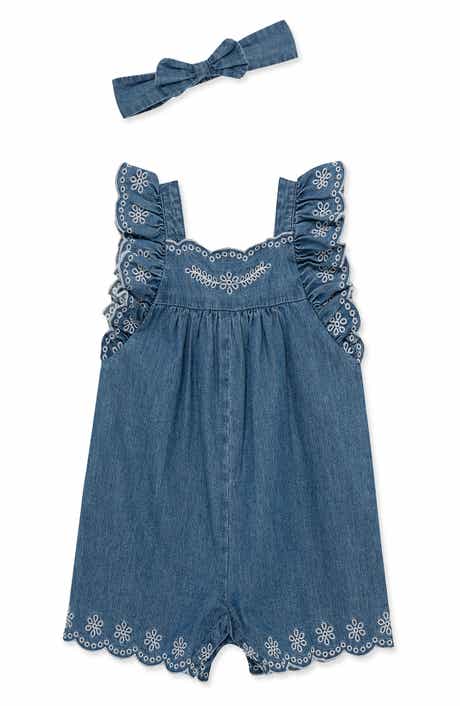 Little Me Kids' Embroidered Chambray Romper & Headband Set