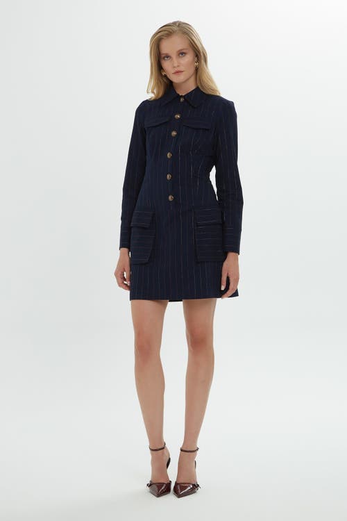 Gizia Long-sleeved Striped Navy Shirt Dress With Gold Button Details In Blue