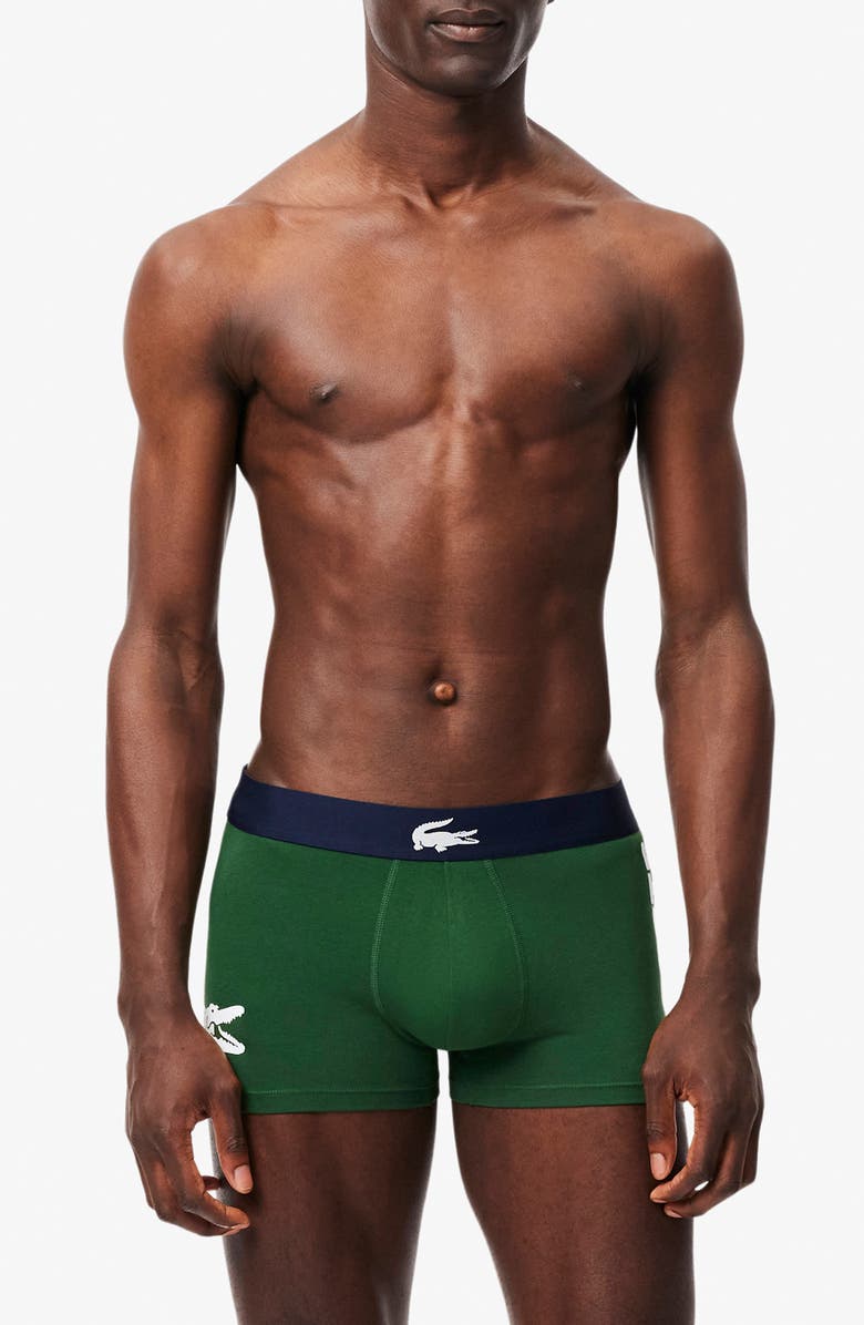 Lacoste 3-Pack Stretch Cotton Trunks, Alternate, color, Thyme/ Navy Blue/ White