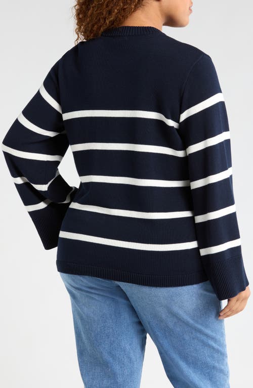 Universal Standard Bardot Stripe Cotton Sweater In Blue