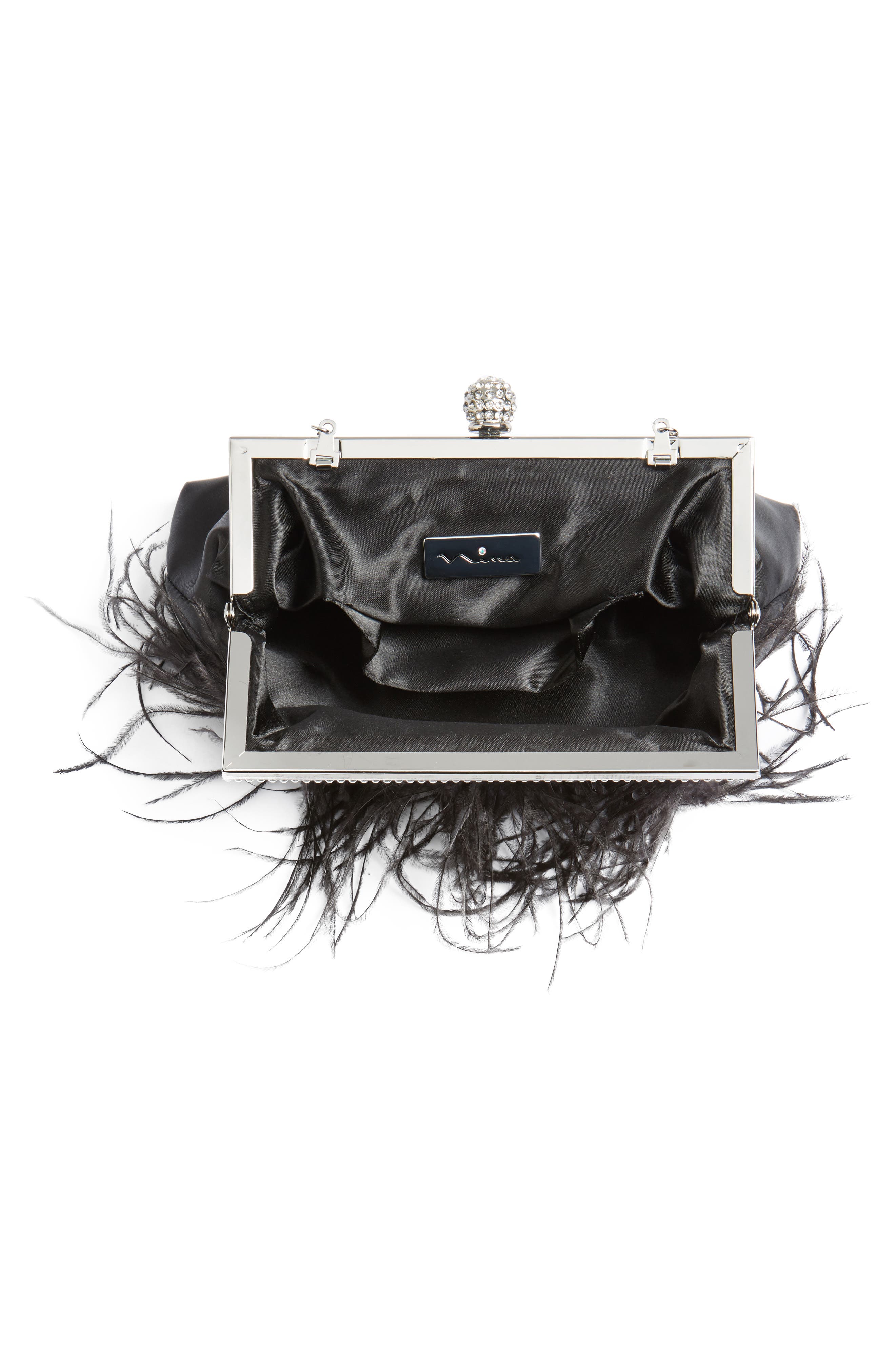 Nina Breena Feather Trim Frame Clutch, Alternate, color, 