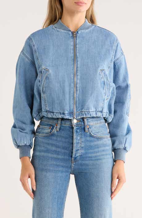 BLANKNYC Faux Shearling Lined Denim Bomber Jacket