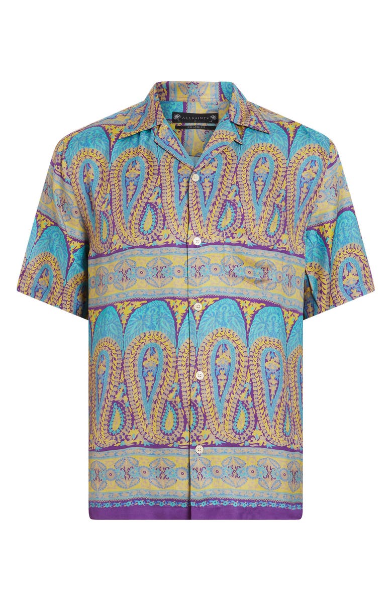 AllSaints Pennard Relaxed Fit Bandana Print Camp Shirt, Alternate, color, Costello Blue