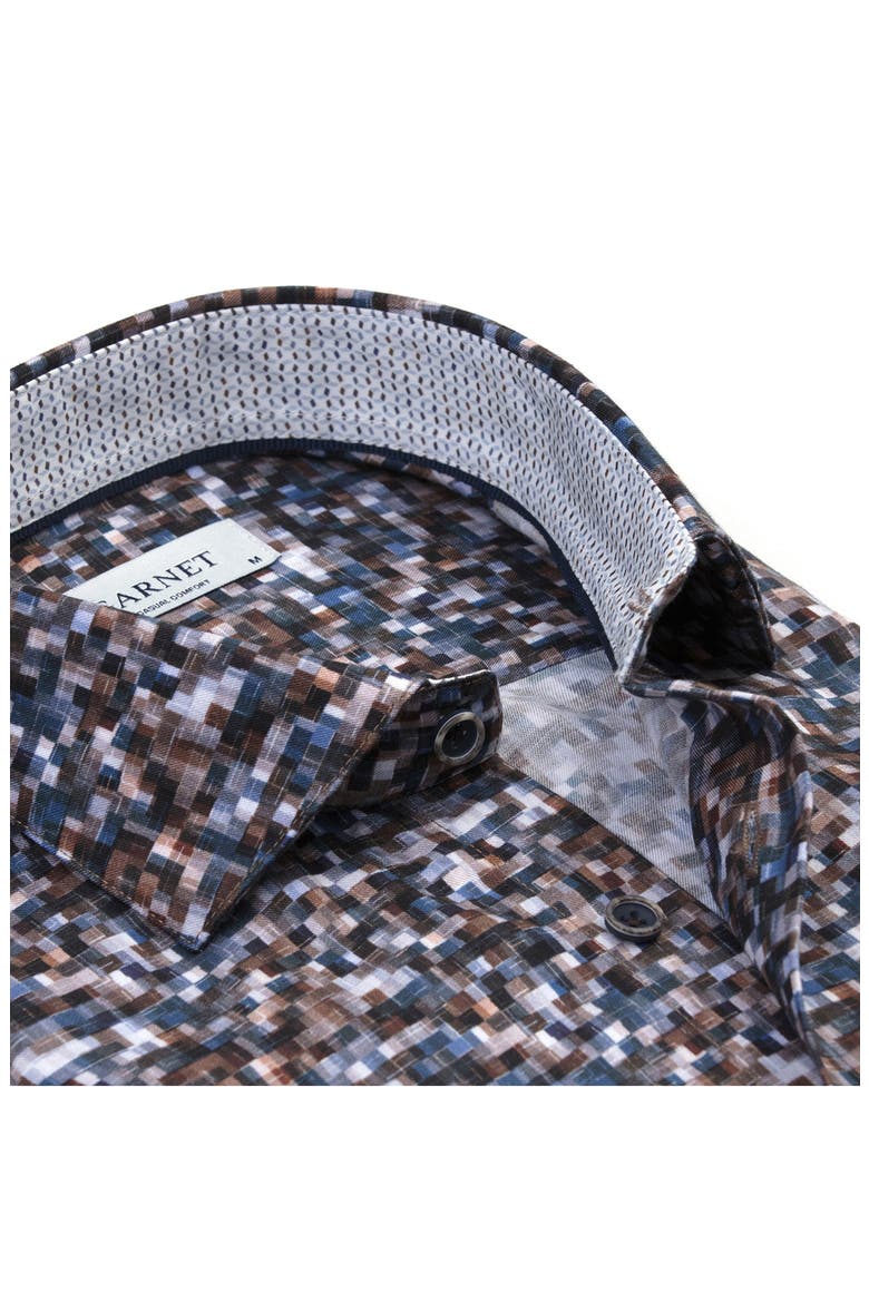 Pixel Fade Print Button Up Shirt, Alternate, color, BROWN