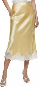Love By Design Marisa Bias Cut Lace Trim Satin Skirt
