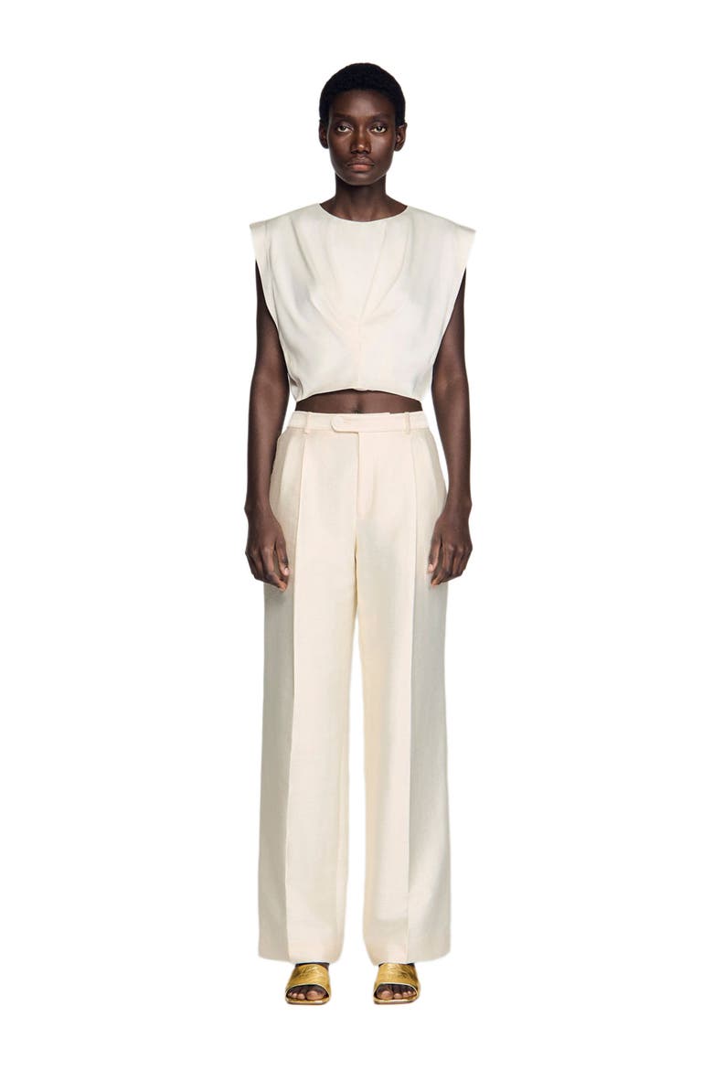 Pleated satin crop top, Alternate, color, Ecru
