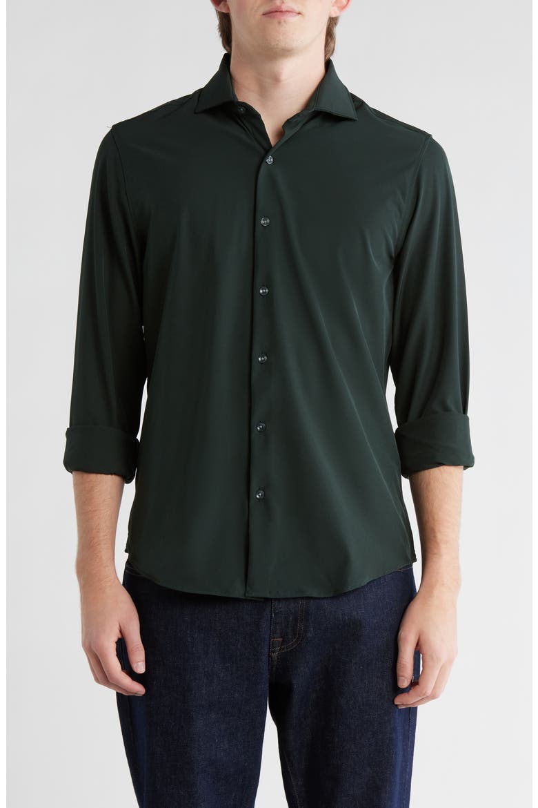 Tech Button-Up Shirt, Main, color, FOREST