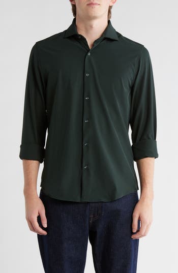 Denim And Flower Tech Button-up Shirt In Green