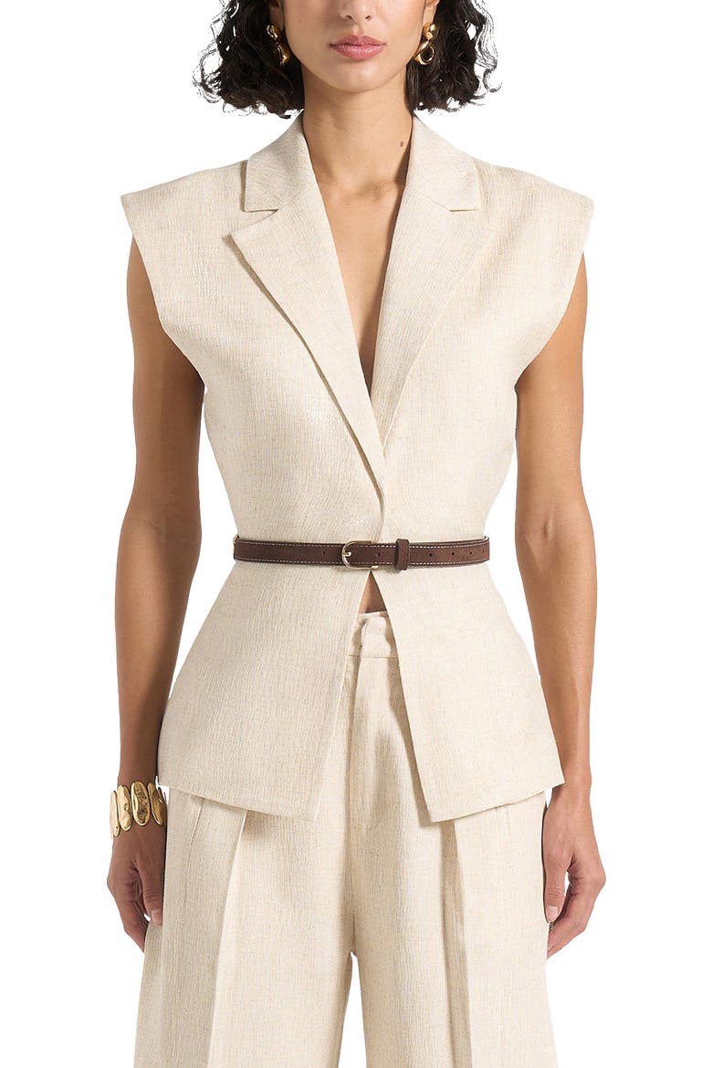 Linda Linen Wide Shoulder Cinched Waistcoat, Alternate, color, Natural