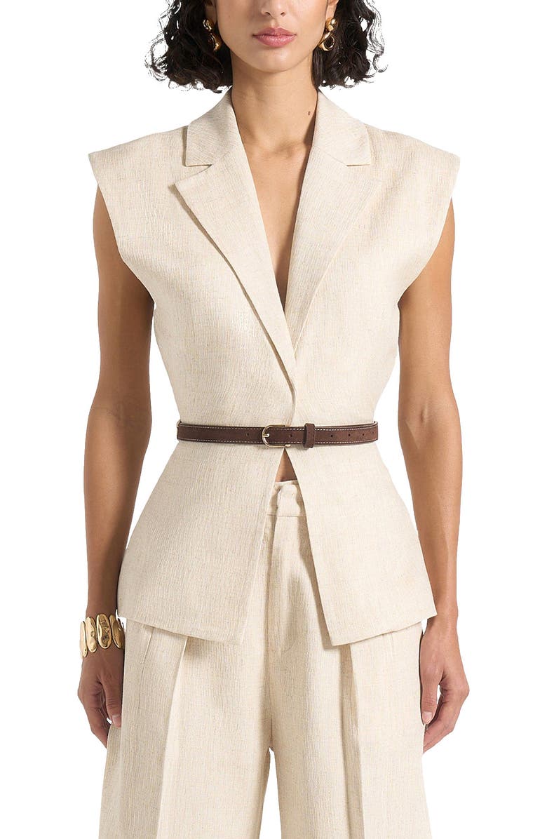 Manière De Voir Linda Linen Wide Shoulder Cinched Waistcoat, Alternate, color, Natural