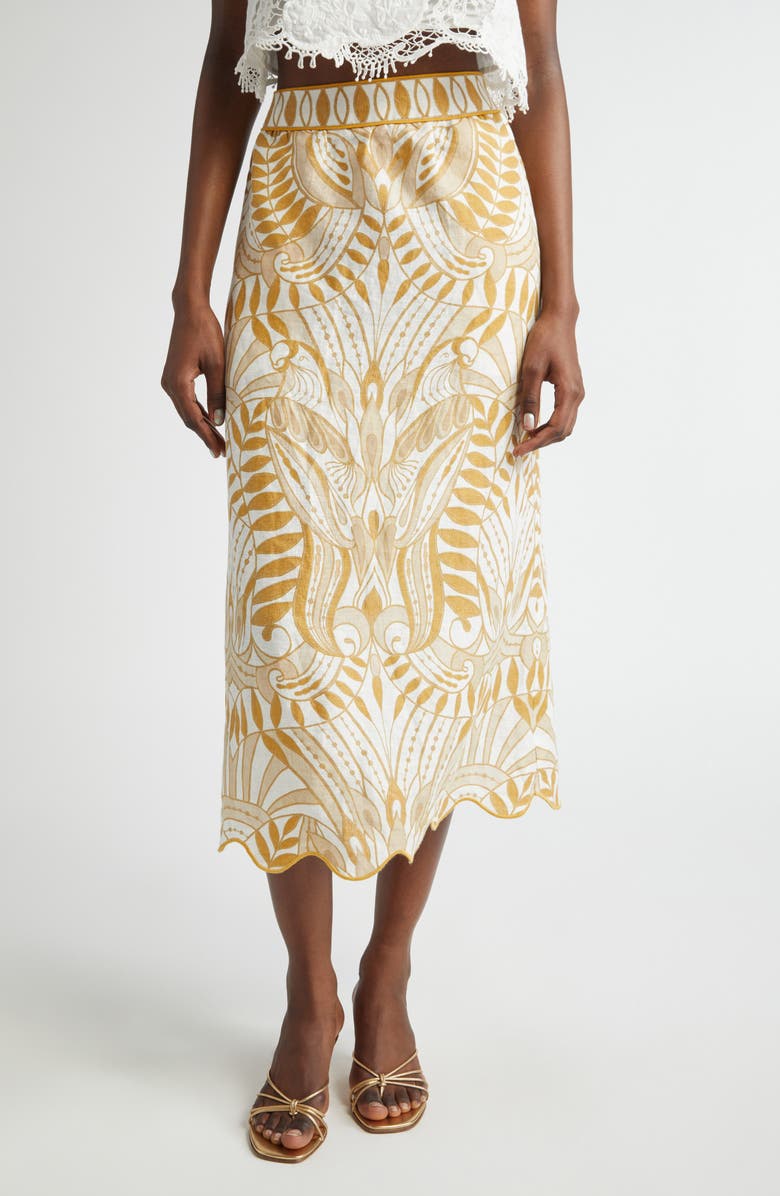 FARM Rio Lace Nature Linen Midi Skirt, Main, color, Off-White