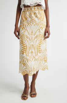 FARM Rio Lace Nature Linen Midi Skirt