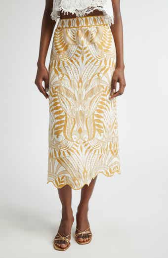 FARM Rio Lace Nature Linen Midi Skirt