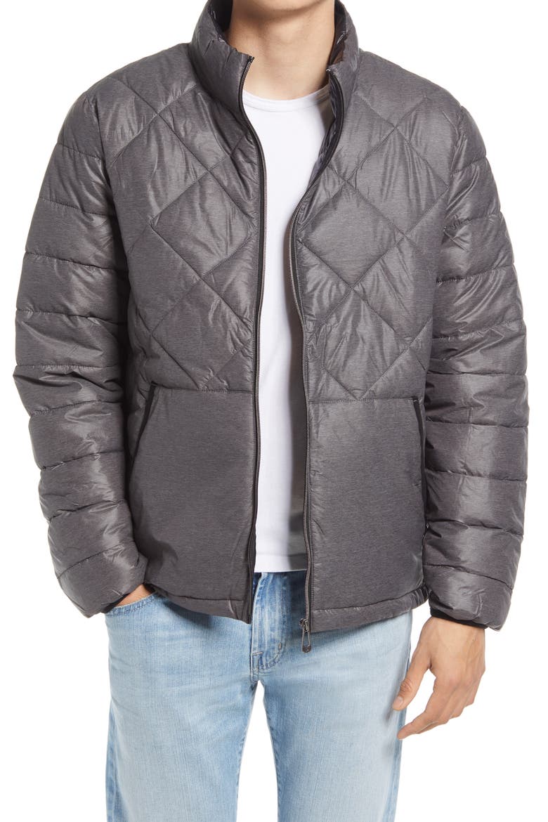 Water Resistant Quilted Puffer Jacket, Main, color, CHARCOAL MELANGE