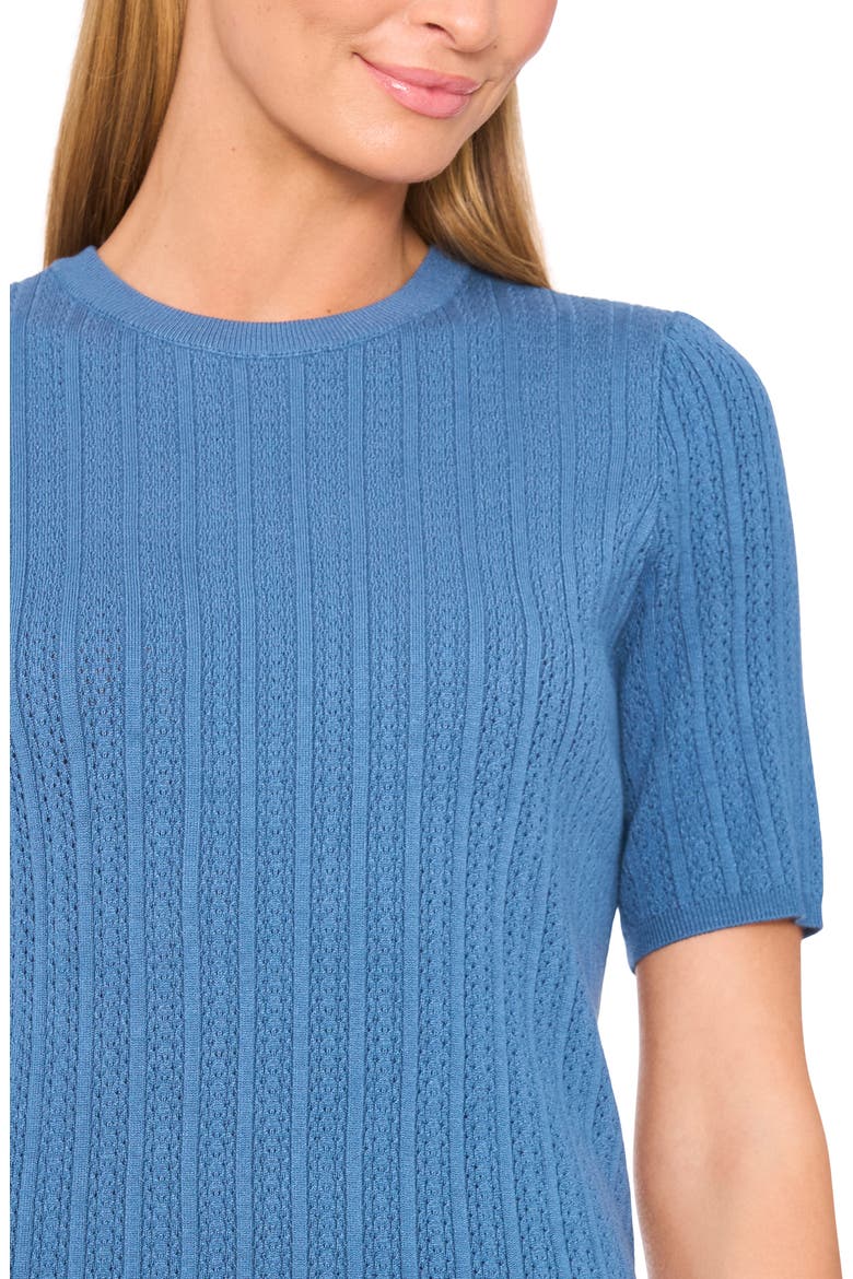 Pointelle Stitch Short Sleeve Sweater, Alternate, color, AEGEAN BLUE