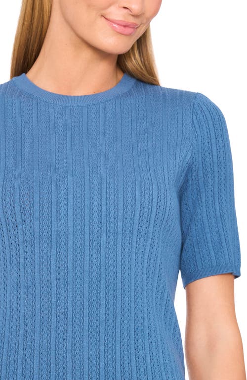 Halogenr Halogen(r) Pointelle Stitch Short Sleeve Sweater In Blue