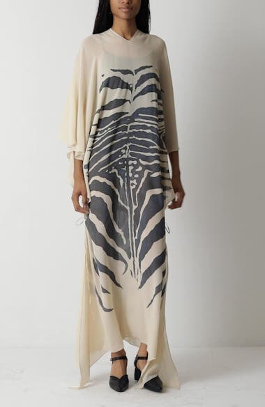 CONNER IVES Hand Painted Zebra Print Long Sleeve Silk Chiffon Caftan |  Nordstrom