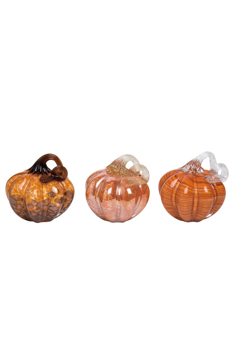 Transpac Bright Orange Pumpkin Set of 3 Decorative Objects for Fall, Main, color, Orange