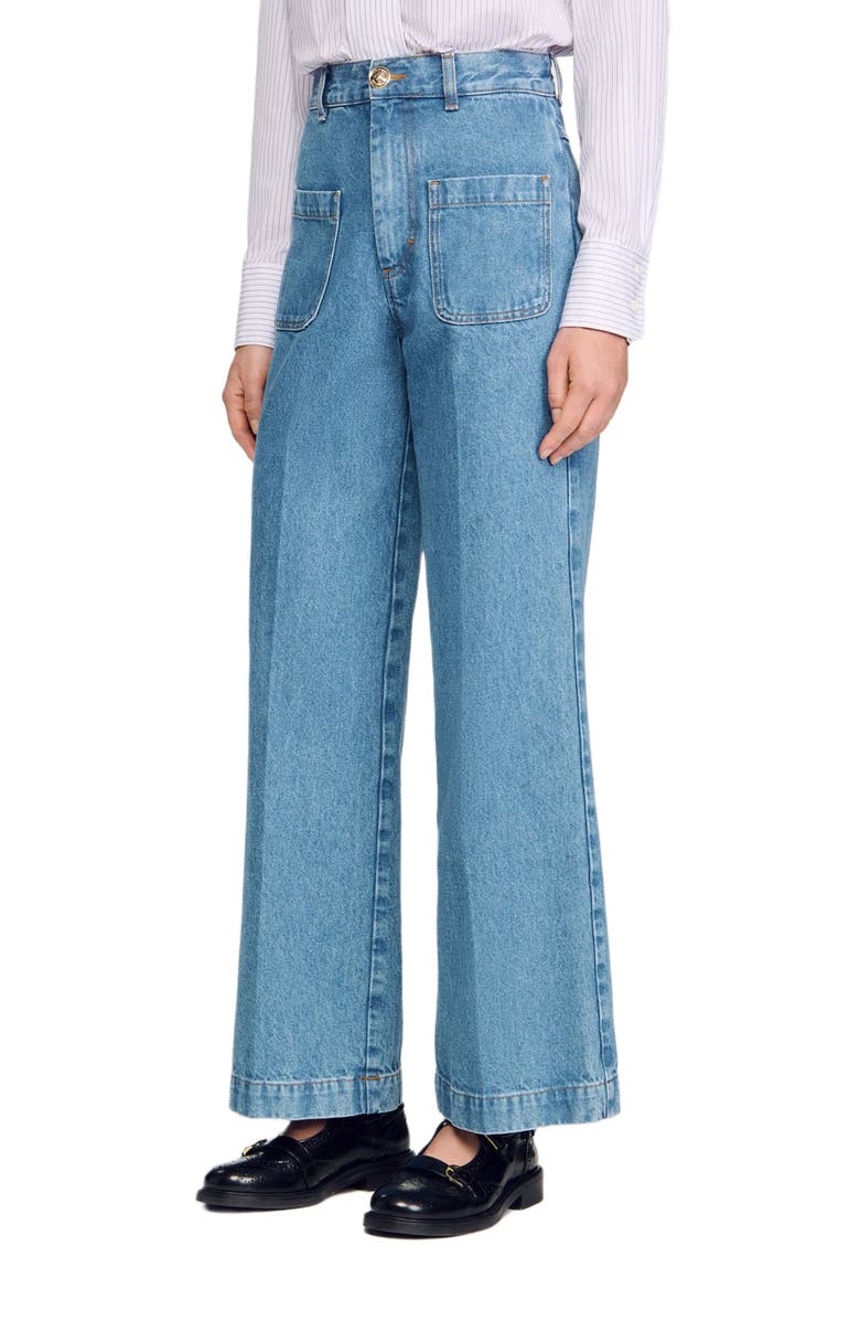 SANDRO Wide-leg high-rise jeans, Alternate, color, Blue Jean