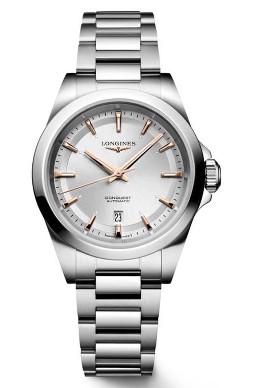 Longines Conquest Silvertone Dial Automatic Bracelet Watch, 30mm In Silver
