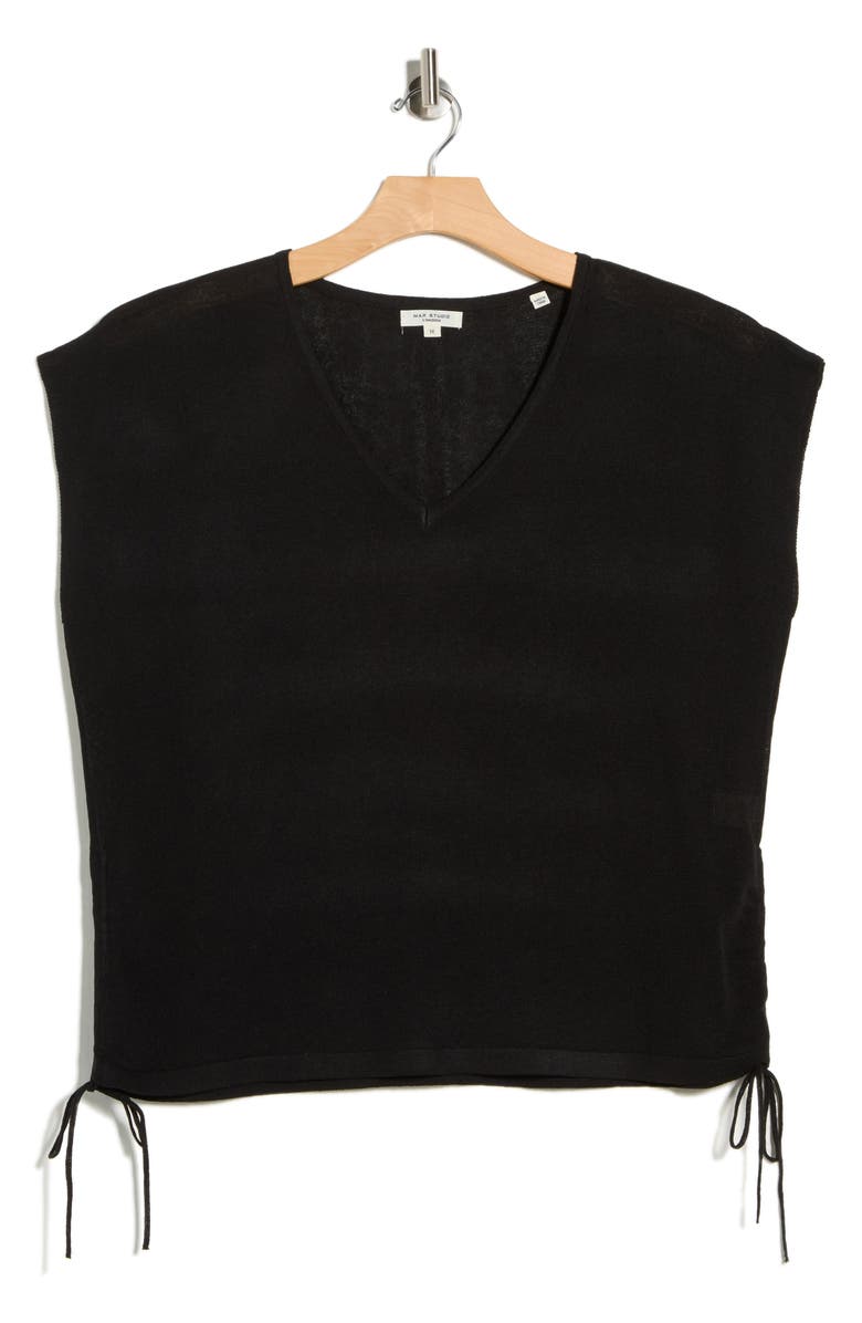 MAX STUDIO Ruched Cap Sleeve Sweater, Main, color, Black