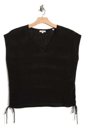 Max Studio Ruched Cap Sleeve Sweater In Black
