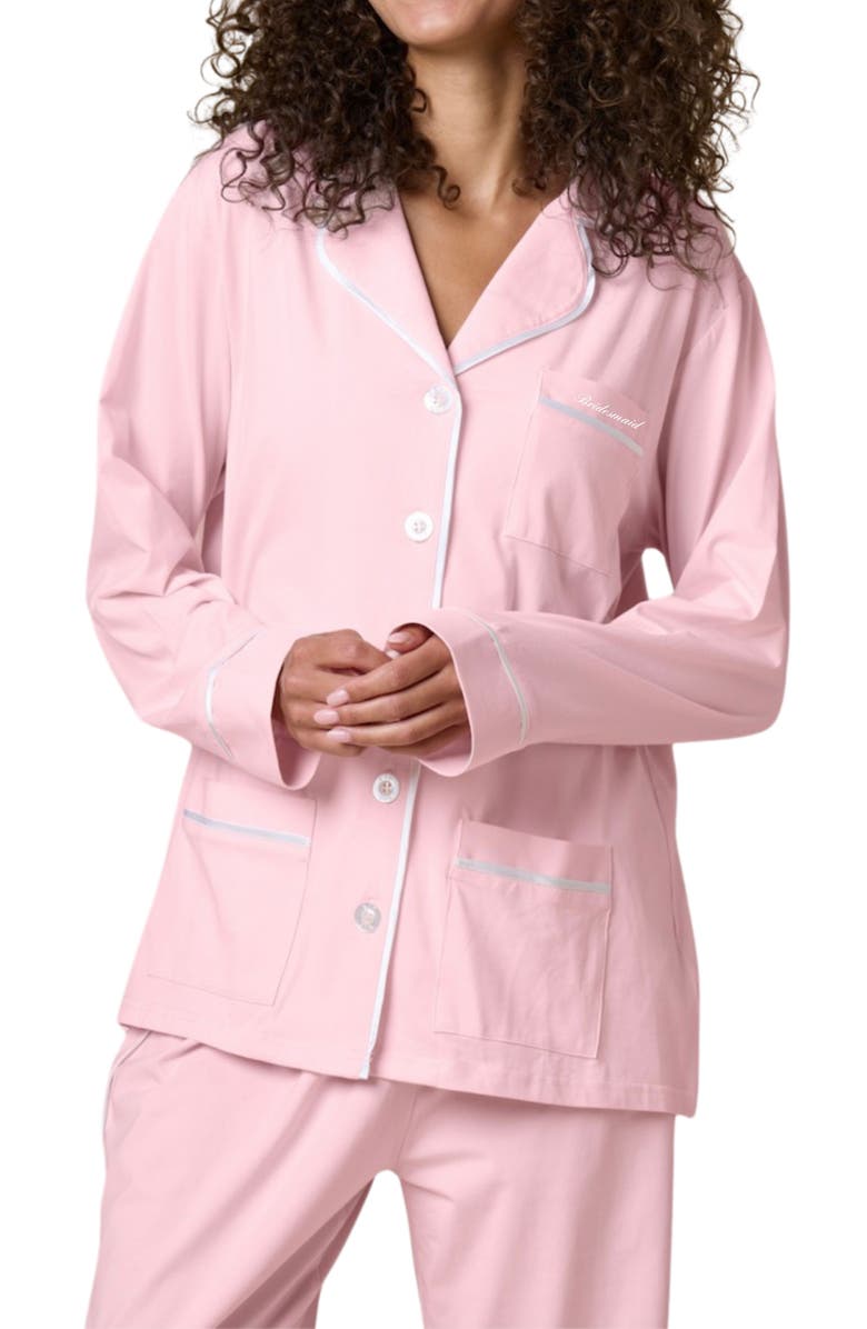 KIP Bridesmaid Stretch Cotton Long Pajama Set, Alternate, color, Pink Peony