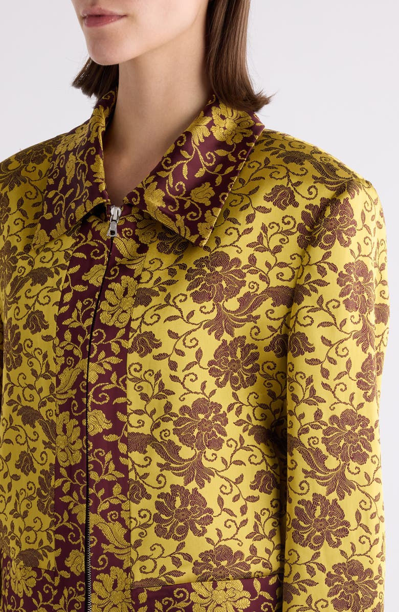 Dries Van Noten Floral Jacquard Crop Satin Jacket, Alternate, color, Ocra