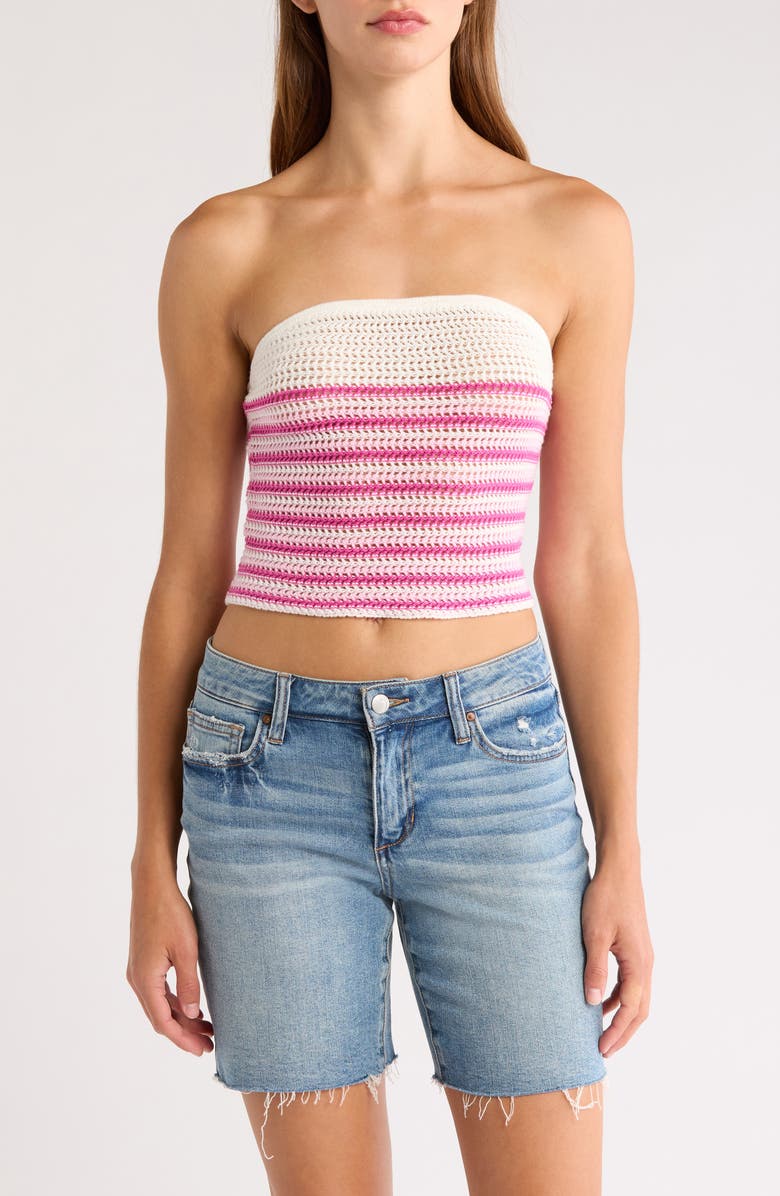 PacSun Great Open Stitch Tube Top, Main, color, White/ Pink Stripe