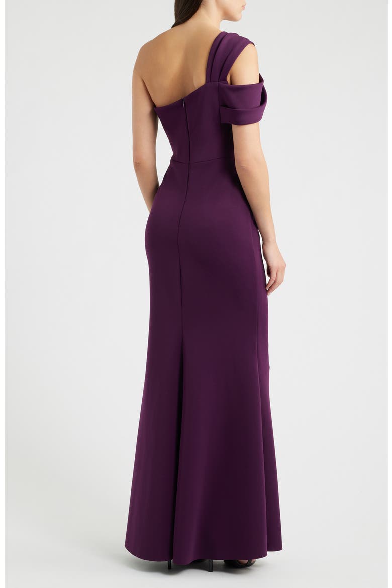 Side Tuck One-Shoulder Gown, Alternate, color, EGGPLANT