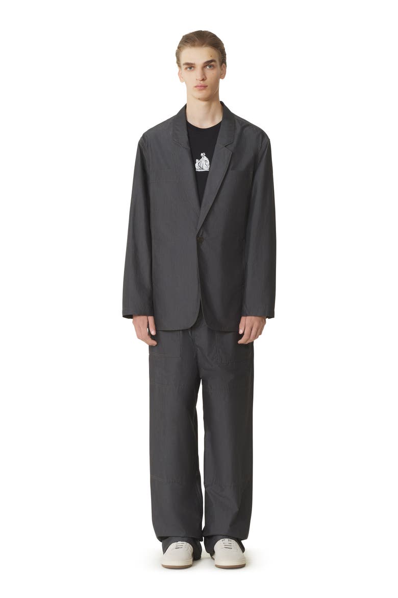 Black Loose-Fit Chambray Jacket, Main, color, Gray, Black