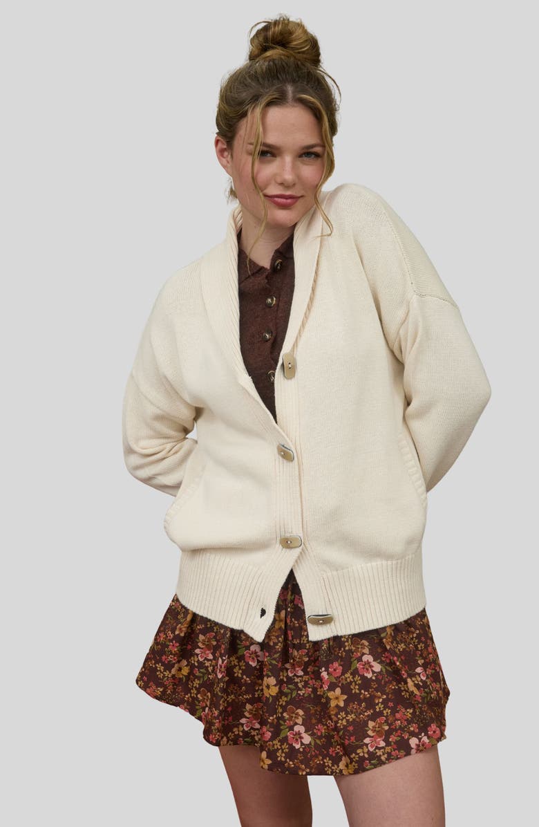 Blu Pepper Camp Jacquard Shawl Collar Cotton Cardigan, Alternate, color, Oatmeal