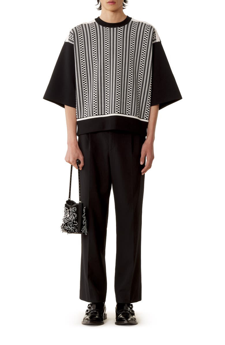 Lanvin Loose-Fit T-Shirt In Silk And Cotton Jacquard, Alternate, color, Black/Ecru