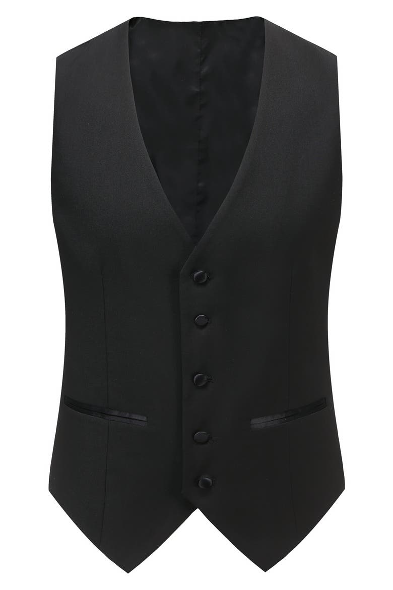 Slim Fit Satin Peak Lapel 3-Piece Tuxedo, Alternate, color, BLACK