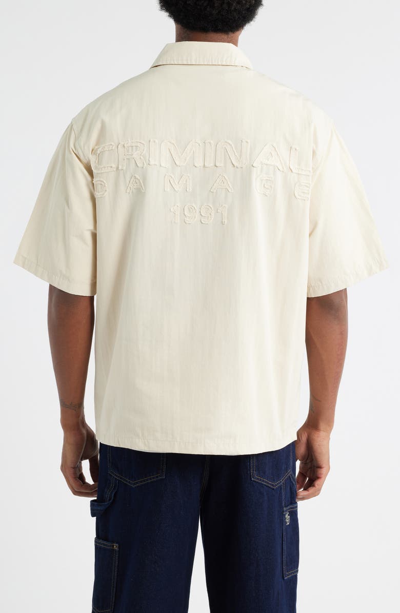 CRIMINAL DAMAGE Patterson Short Sleeve Cotton Button-Up Utility Shirt, Alternate, color, Ecru