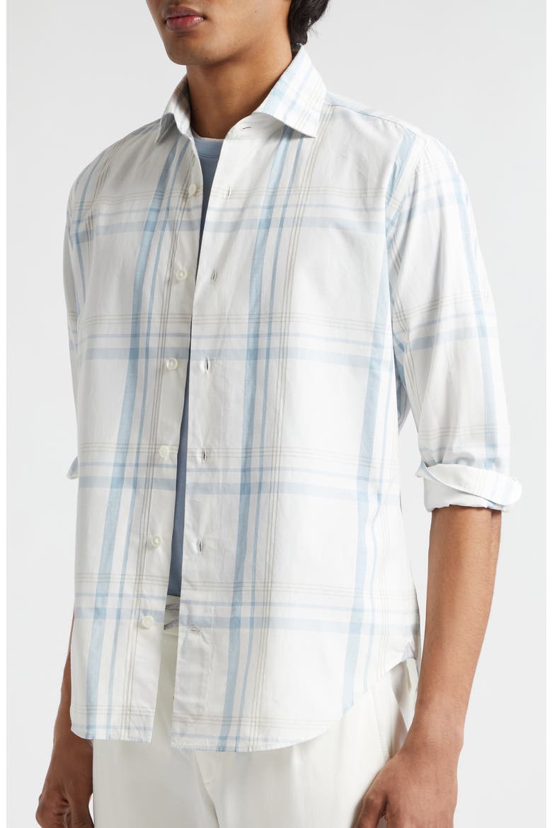 Plaid Cotton Button-Up Shirt, Alternate, color, WHITE AND DENIM