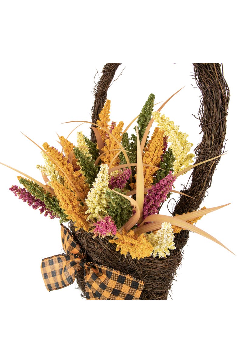 Northlight Autumn Harvest Hanging Basket with Artificial Foliage and Checkered Bow - 22", Alternate, color, 