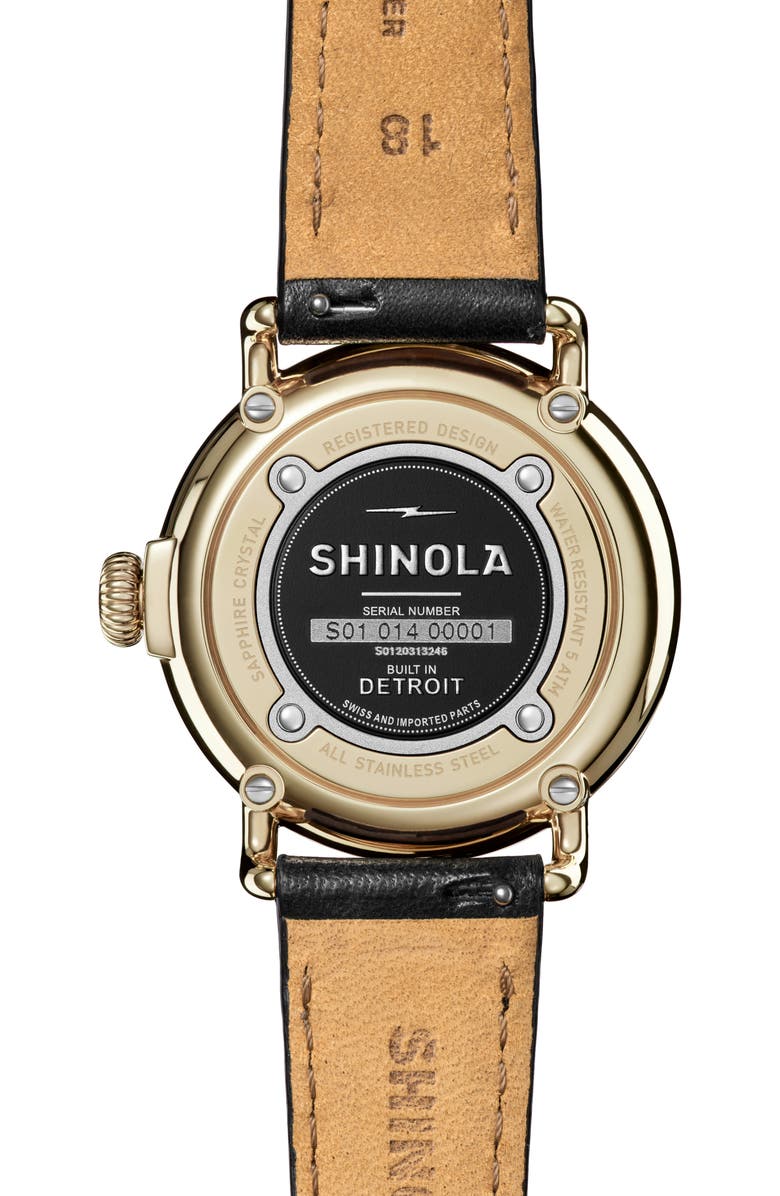 Shinola Runwell Leather Strap Watch, 36mm, Alternate, color, Black Mother Of Pearl