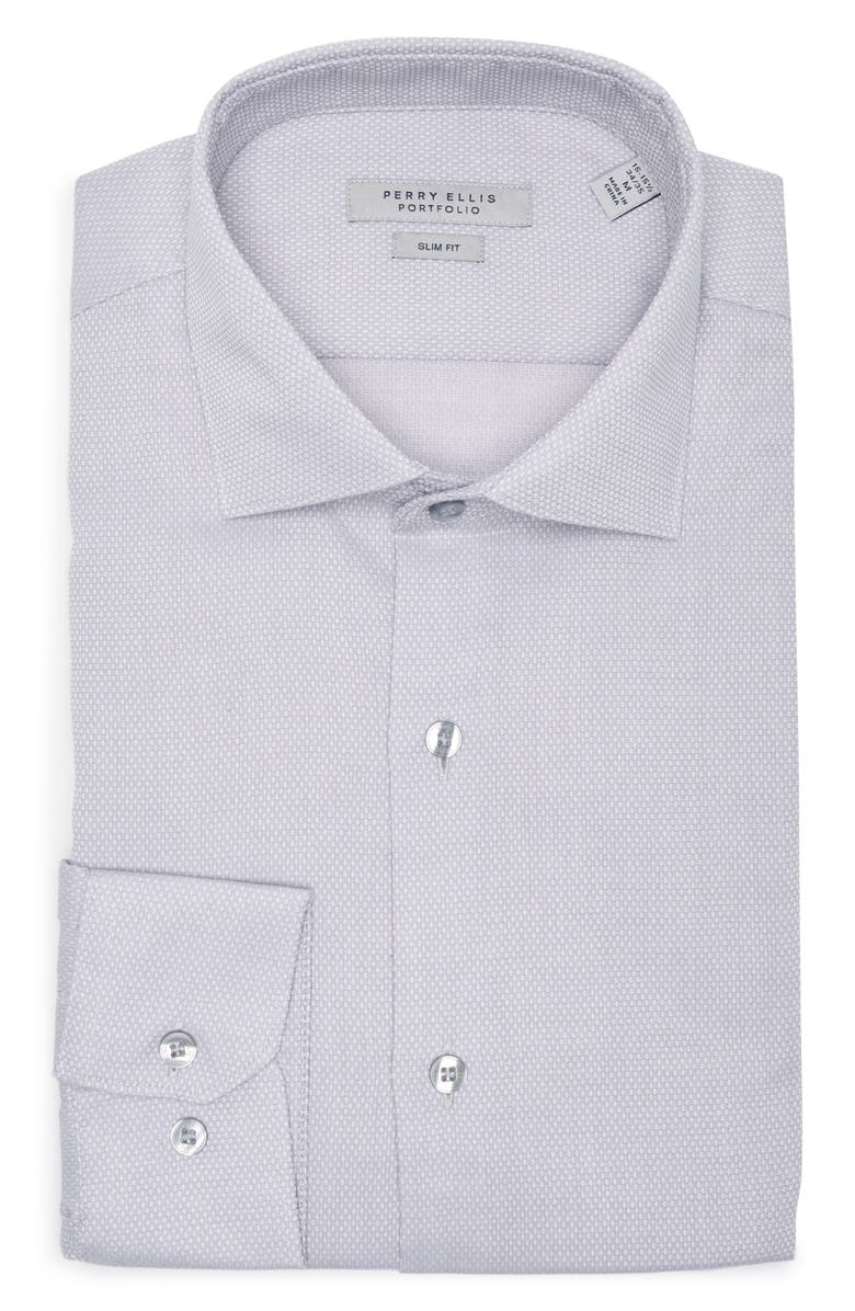 Perry Ellis Sycamore Dobby Slim Dress Shirt, Alternate, color, Alloy