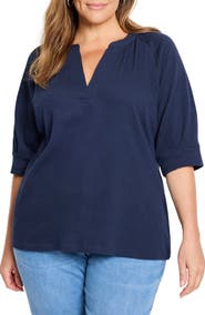 NIC+ZOE Elbow Sleeve Split Neck Top
