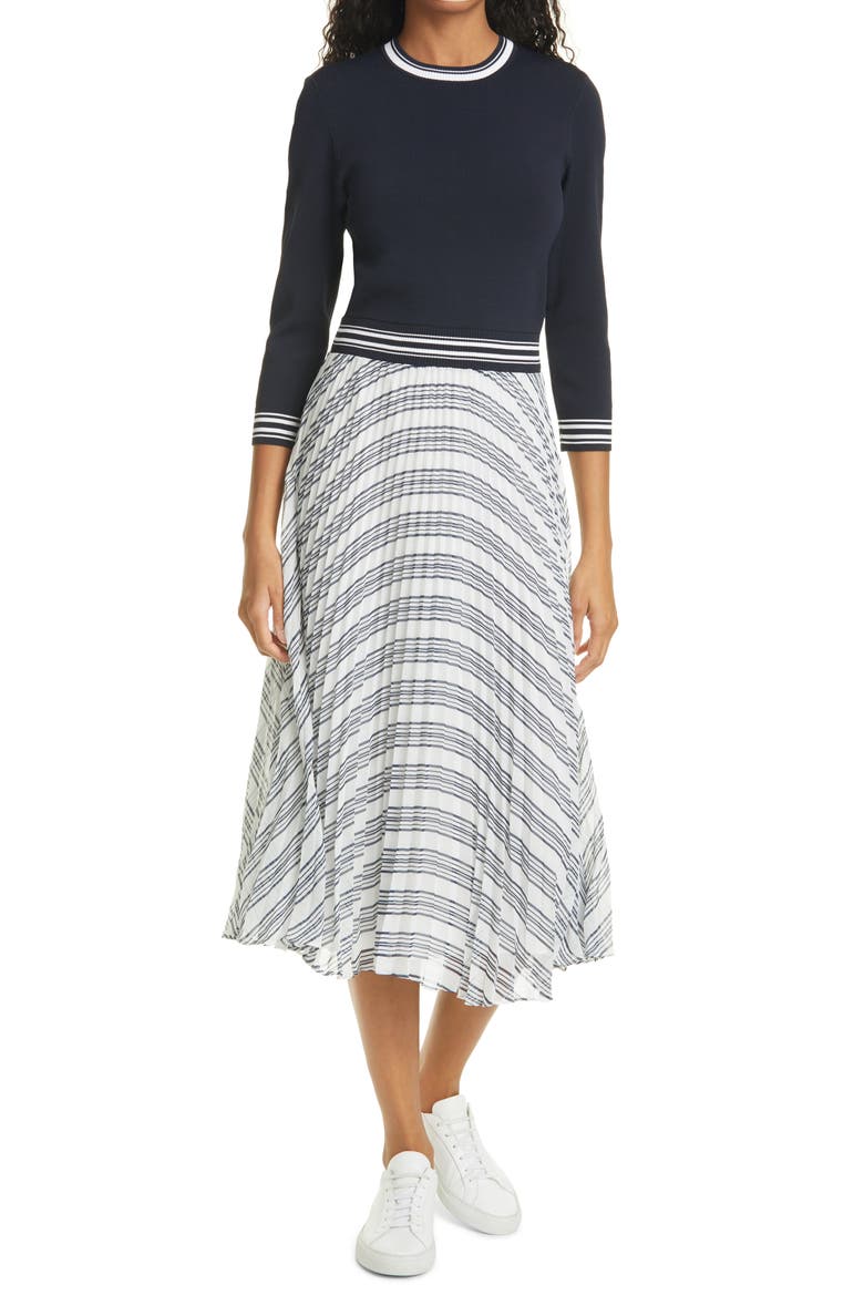 Faustaa Three Quarter Sleeve Midi Dress, Main, color, NAVY