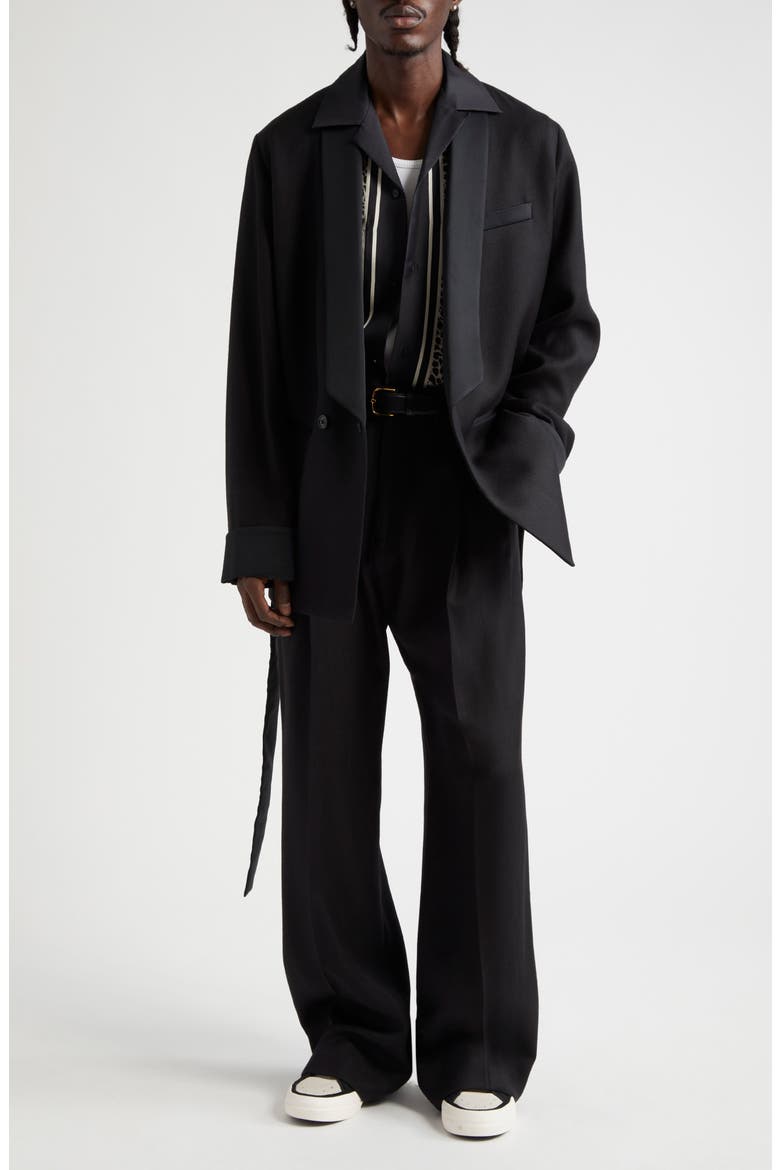 Belted Wool Blend Smoking Jacket, Alternate, color, BLACK