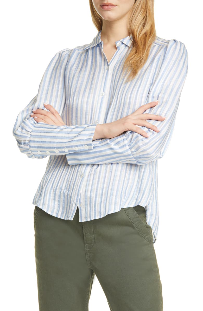 Veronica Beard Ally Stripe Linen & Silk Blend High/Low Shirt, Main, color, 