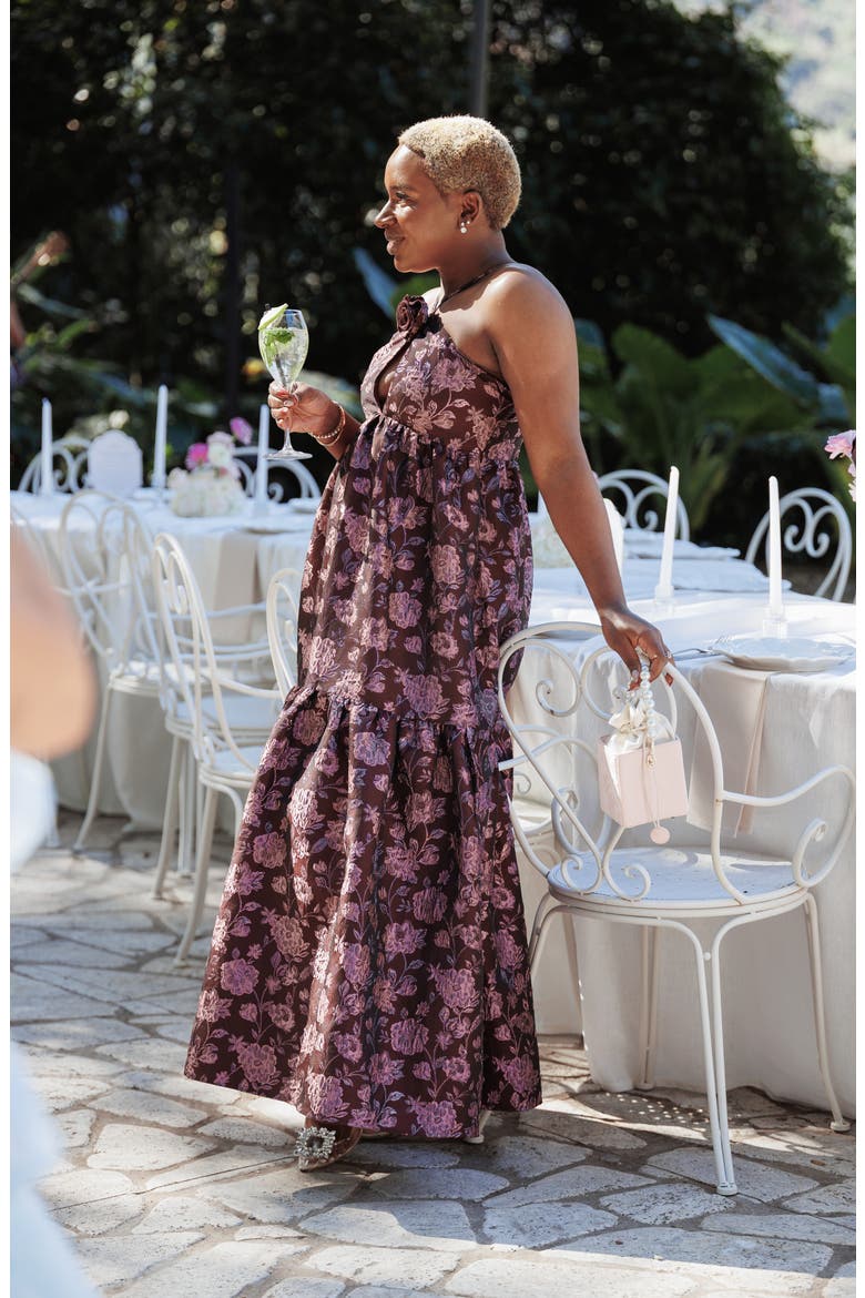 Jasminda Halter Neck Maxi Dress, Alternate, color, PLUM BROCADE