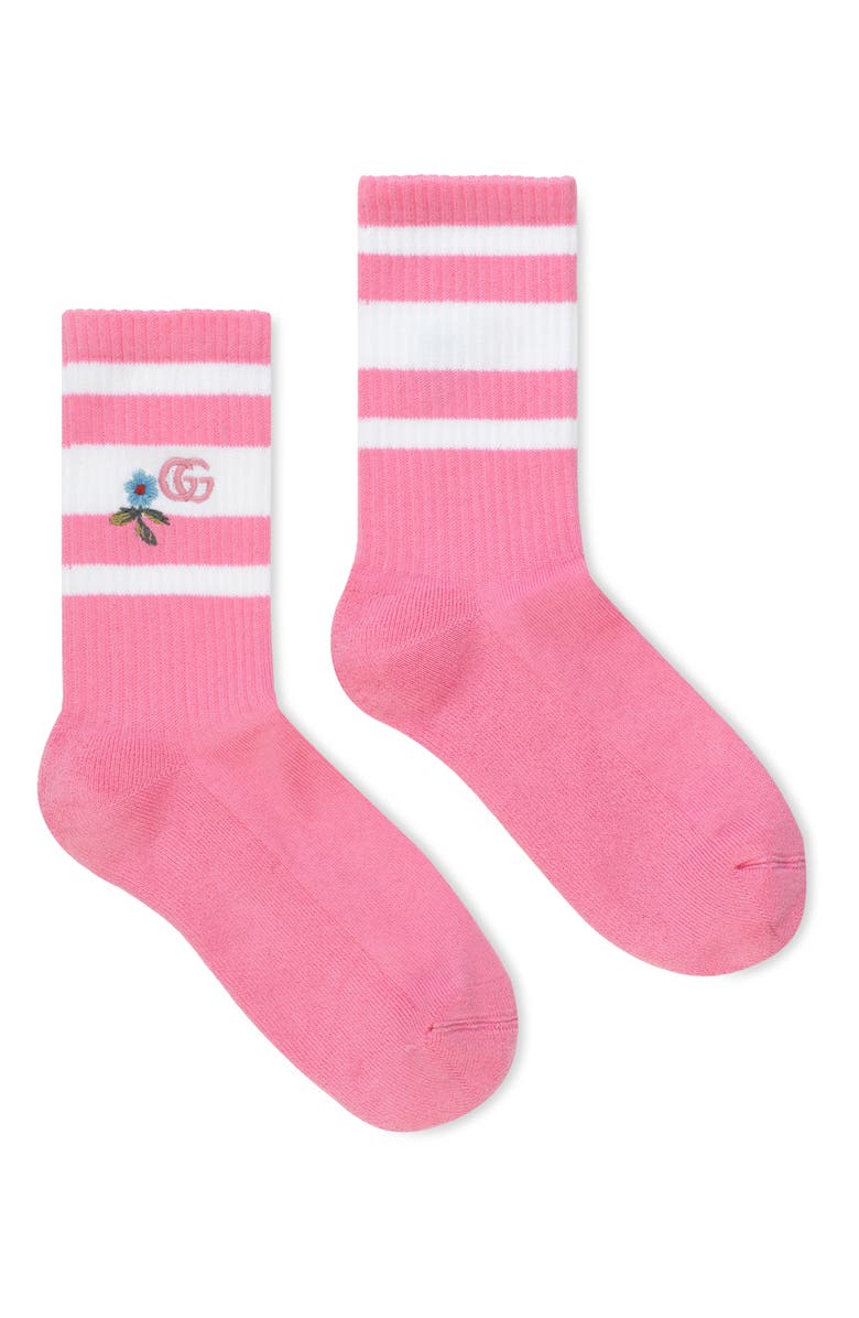 Gucci Embroidered Flower & Double-G Logo Socks, Main, color, 