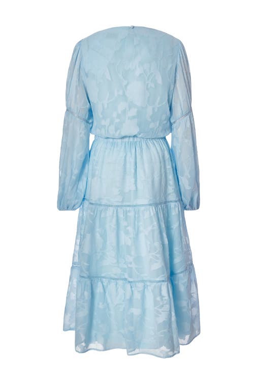 Quiz Jacquard Midi Dress With Balloon Sleeve In Pale Blue